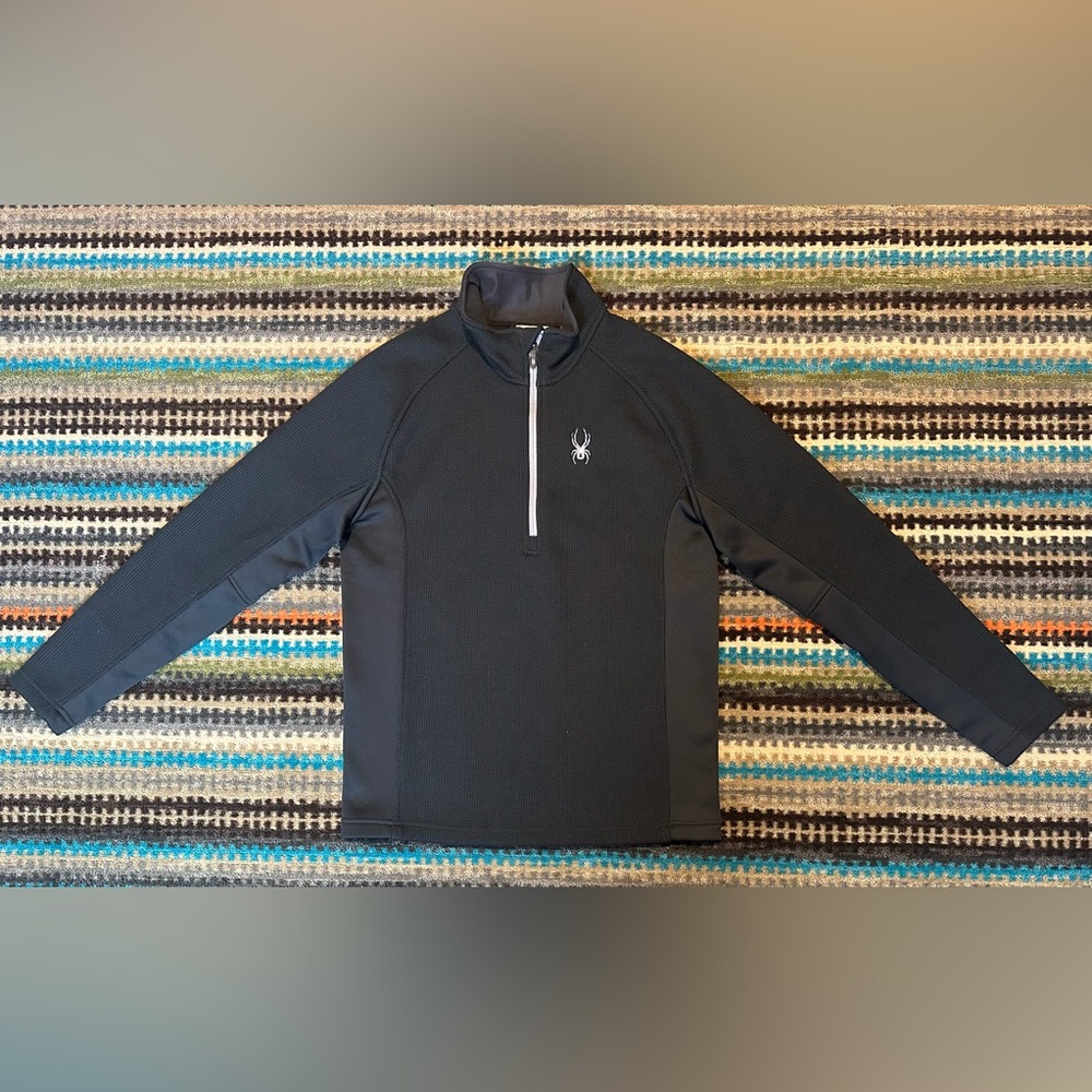 Spyder Black Gray Quarter-Zip Pullover Waffle Knit Medium